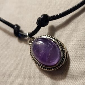 Amethyst Cabochon Pendant on Adjustable Black Cord